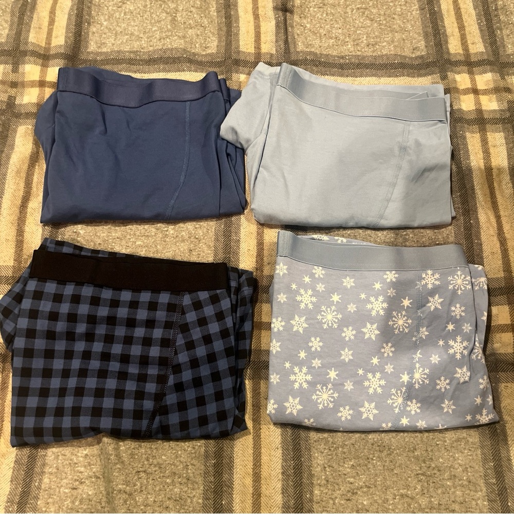 EXPRESS BOXER BRIEFS LOT OF 4 BLUE, LIGHT BLUE, SNOWFLAKE BLUE, BLUE PLAID